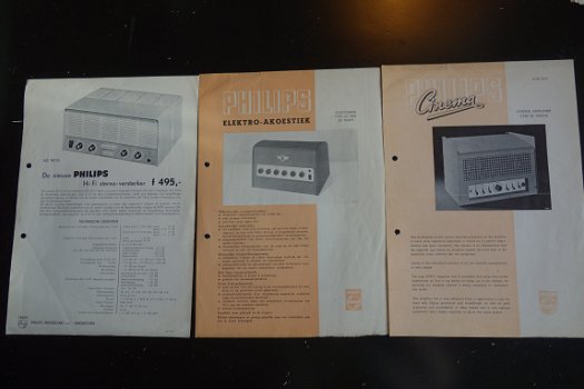 Antieke PHILIPS Versterkers Amplifier 3x brochure 1955/56 (D257) - 1
