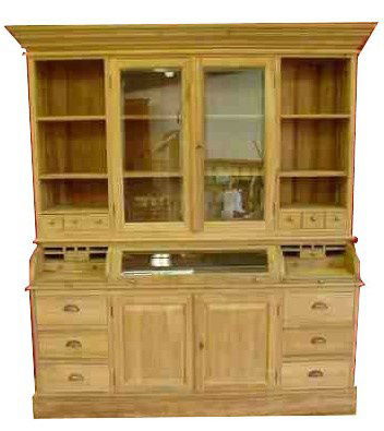 Apothekerskast teak met bolle klep en laden 200cm breed - nr. 1