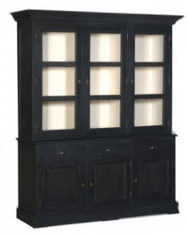 Zwarte keukenservieskast met witte binnenkant 180cm breed - nr. 1