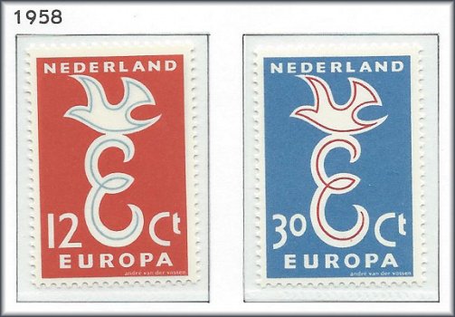 Nederland - Europa – Letter E en duif 1958 - NVPH 713#714 - Serie - Postfris - 1