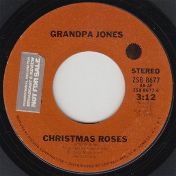 KERSTSINGLE * GRANDPA JONES - CHRISTMAS ROSES * U.S.A. 7