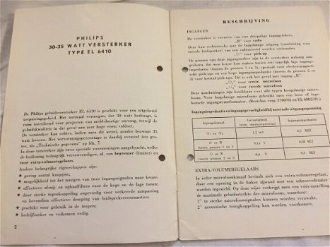 PHILIPS Vintage Versterker EL 6410 Handleiding boekje (D301) - 1