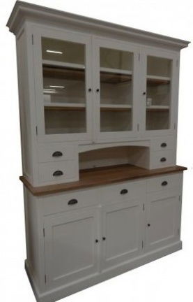 Keukenkast servieskast white wash 150cm met open vak teak werkblad - nr. 1