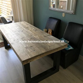 Steigerhout Tafel Eettafel met Industriele Onderstel X of U-Poten - 1