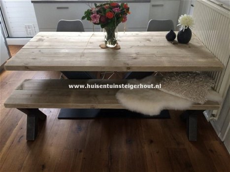 Steigerhout Tafel Eettafel met Industriele Onderstel X of U-Poten - 2