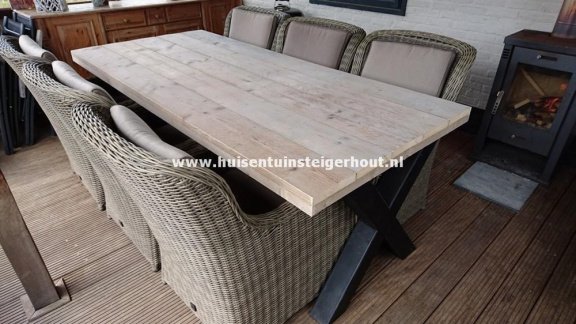Steigerhout Tafel Eettafel met Industriele Onderstel X of U-Poten - 3