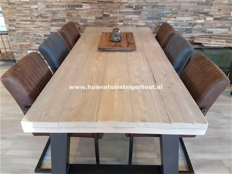 Steigerhout Tafel Eettafel met Industriele Onderstel X of U-Poten - 4