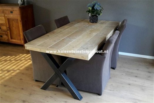 Steigerhout Tafel Eettafel met Industriele Onderstel X of U-Poten - 5