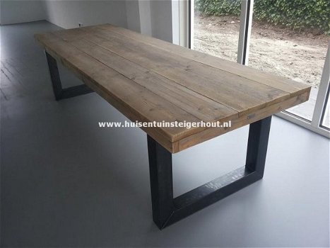 Steigerhout Tafel Eettafel met Industriele Onderstel X of U-Poten - 7
