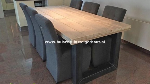 Steigerhout BUREAU Tafel Eettafel met Industriele/Metalen Onderstel - 1