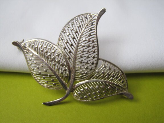 Zilveren broche bladmodel 5.8x4.7 cm - Afbeelding 5