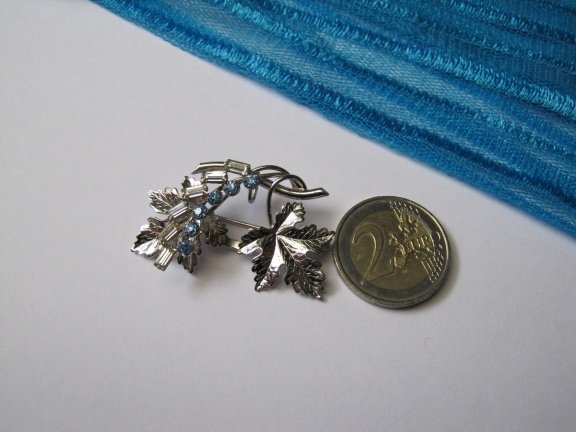 Zilveren broche hanger Carl Art heldere en blauwe rijnsteen kristal 4.3x2.6 cm - Afbeelding 2
