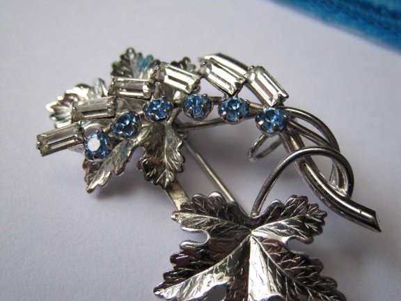 Zilveren broche hanger Carl Art heldere en blauwe rijnsteen kristal 4.3x2.6 cm - Afbeelding 5