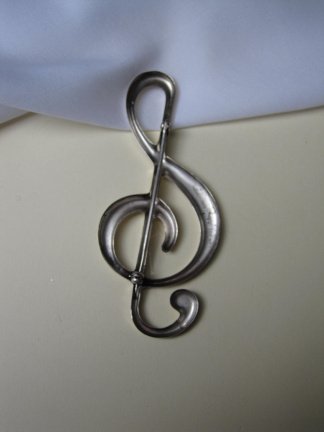 Zilveren broche antiek modernistische muzieksleutel / Mario Tanzi 8.7x3.6 cm. - Afbeelding 3