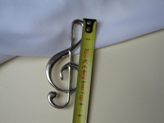 Zilveren broche antiek modernistische muzieksleutel / Mario Tanzi 8.7x3.6 cm. - Afbeelding 6