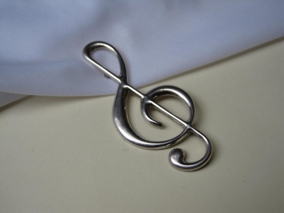 Zilveren broche antiek modernistische muzieksleutel / Mario Tanzi 8.7x3.6 cm. - Afbeelding 7