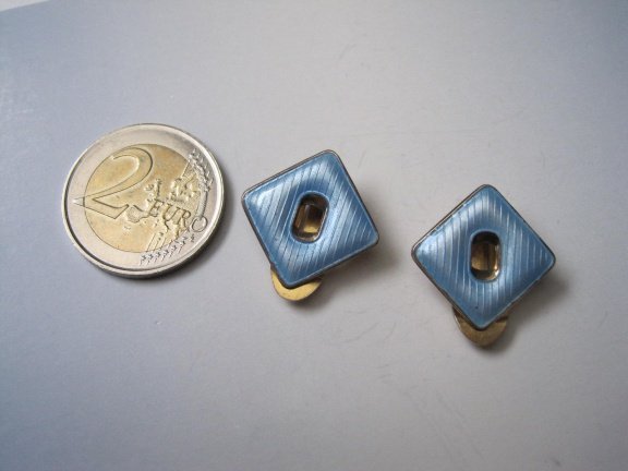 Zilveren vergulde oorbellen blauw quilloche emaille Jacob Tostrup Norway 1.6 cm. - Afbeelding 2