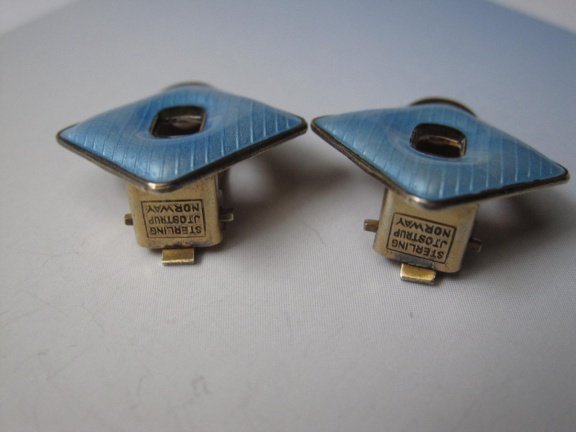 Zilveren vergulde oorbellen blauw quilloche emaille Jacob Tostrup Norway 1.6 cm. - Afbeelding 3