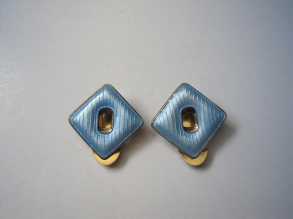Zilveren vergulde oorbellen blauw quilloche emaille Jacob Tostrup Norway 1.6 cm. - Afbeelding 5