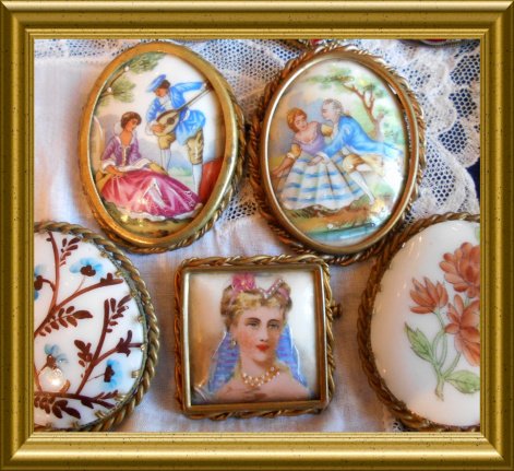 Antieke broche : Limoge, porselein, portret - Afbeelding 2