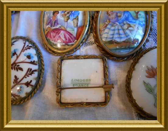 Antieke broche : Limoge, porselein, portret - Afbeelding 3