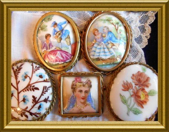 Antieke broche : Limoge, porselein, portret - Afbeelding 4