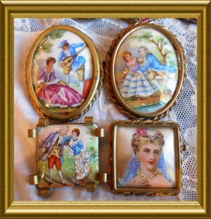 Antieke broche : Limoge, porselein, portret - Afbeelding 5