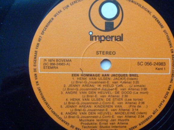 Een hommage aan Jacques Brel - LP 1974 - André van den Heuvel, Jenny Arean, Henk van Ulsen - Afbeelding 4