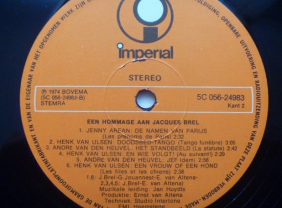 Een hommage aan Jacques Brel - LP 1974 - André van den Heuvel, Jenny Arean, Henk van Ulsen - Afbeelding 5