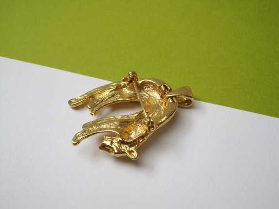 Broche kettinghanger goudkleurige luipaard met zwart emaille en kristal rijnsteentjes 3.3x2.9 cm - Afbeelding 5