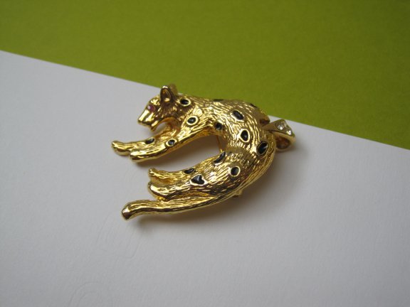 Broche kettinghanger goudkleurige luipaard met zwart emaille en kristal rijnsteentjes 3.3x2.9 cm - Afbeelding 6