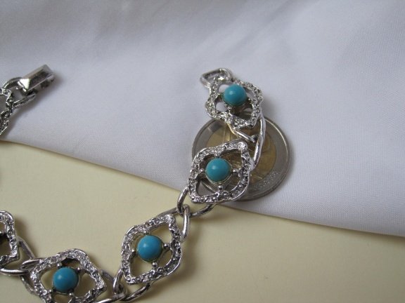 Armband Sarah Coventry zilverkleurig turquoise kralen cabochon 19 cm - Afbeelding 7