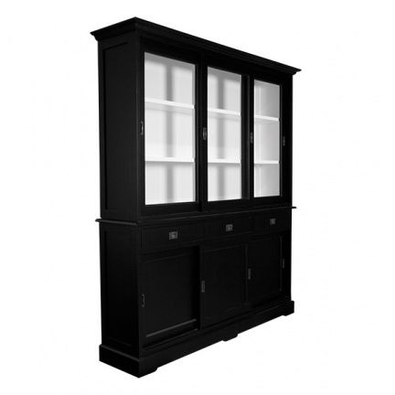 Zwarte vitrine keukenkast witte binnenkant 180cm breed gratis bezorgd - nr. 1