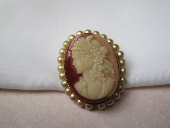 Broche glas camee met een parelkraaltjes rand 2.9x2.4 cm - Afbeelding 7
