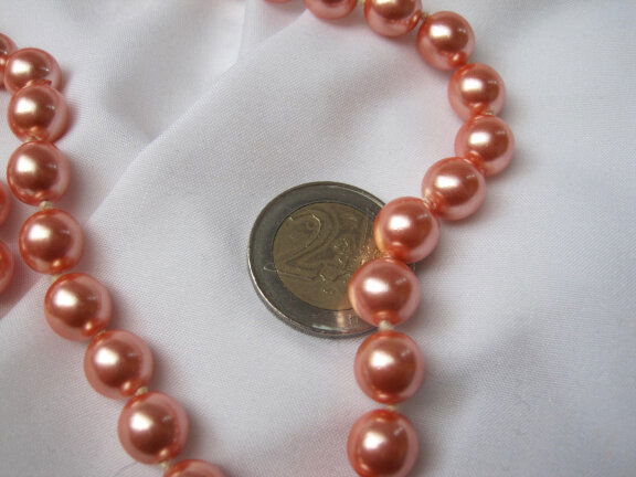 VERKOCHT Ketting Monet perzik/roze kralen met goudkleurige sluiting 76 cm - Afbeelding 3