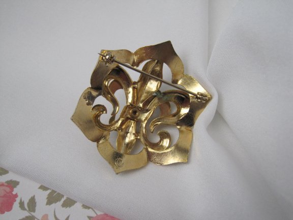 Broche goudkleurig verguld en groen emaille Franse Lelie 3.8x4.5 cm - Afbeelding 3