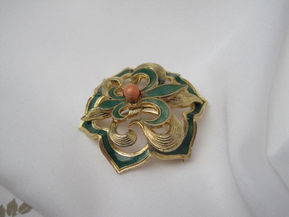 Broche goudkleurig verguld en groen emaille Franse Lelie 3.8x4.5 cm - Afbeelding 5