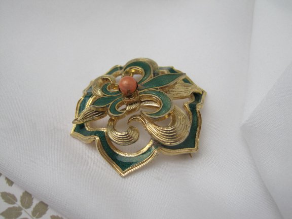 Broche goudkleurig verguld en groen emaille Franse Lelie 3.8x4.5 cm - Afbeelding 6