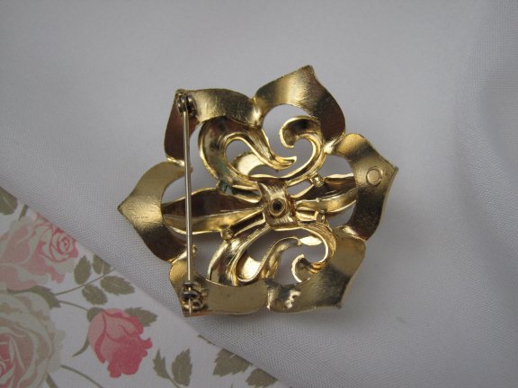 Broche goudkleurig verguld en groen emaille Franse Lelie 3.8x4.5 cm - Afbeelding 7
