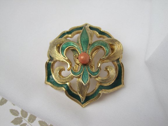 Broche goudkleurig verguld en groen emaille Franse Lelie 3.8x4.5 cm - Afbeelding 8