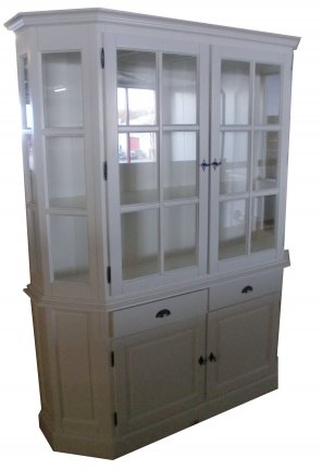 Witte vitrine servieskast 150cm breed met schuine zijkanten - nr. 1
