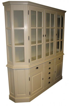 Witte vitrine servieskast met schuine zijkanten 200cm breed - nr. 1