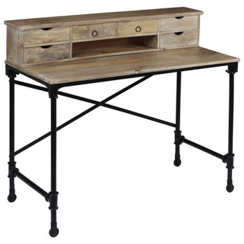 Industrial look bureau - schrijftafel 110x50x96 cm massief mangohout en staal - 1