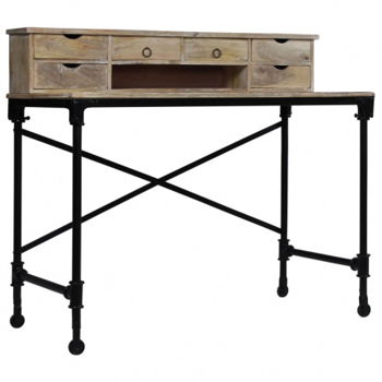 Industrial look bureau - schrijftafel 110x50x96 cm massief mangohout en staal - 2