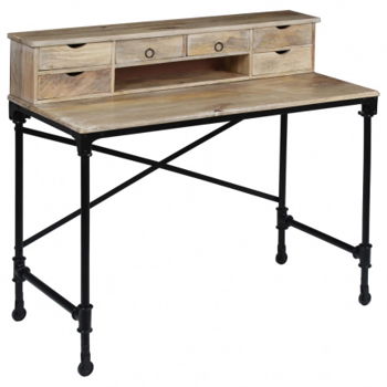 Industrial look bureau - schrijftafel 110x50x96 cm massief mangohout en staal - 4