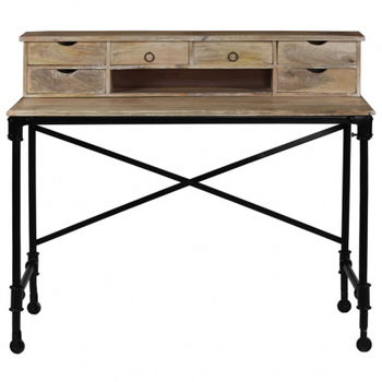 Industrial look bureau - schrijftafel 110x50x96 cm massief mangohout en staal - 5