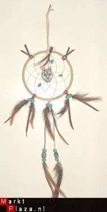 WOLF Dromenvanger / Dreamcatcher met Turkoois (Edelsteen): Ring=13cm