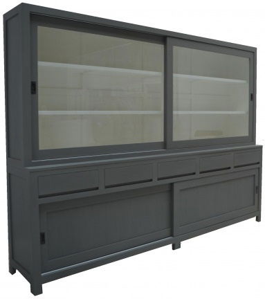 Moderne grote brede strakke design winkelkast grijs greeploze laden 260cm breed - nr. 1