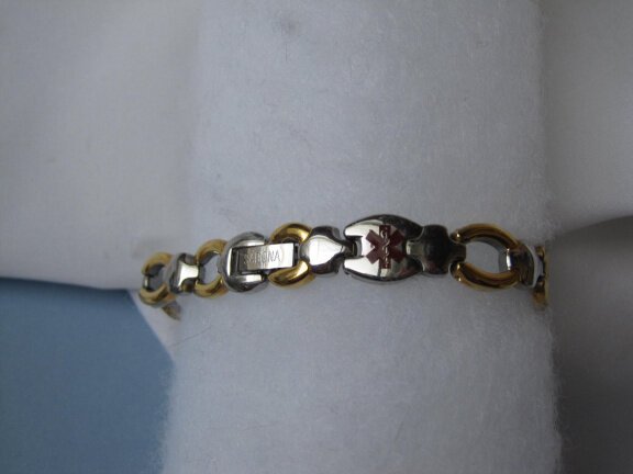 Armband Sabona stainless steel goud en zilverkleurig medisch alert diabetes 20.6 cm - Afbeelding 4