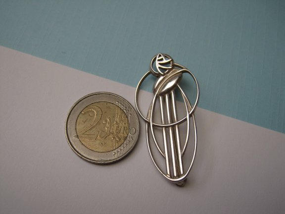 Zilveren broche Rennie Mackintosh Glasgower roos 4.7x2.3 cm - Afbeelding 3